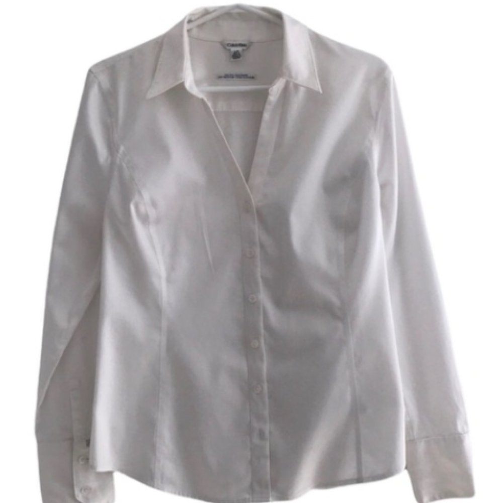Calvin Klein Women's Essential Fit cotton/spandex white blouse. Size Large